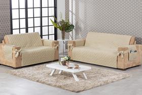 Kit Jogo Capa Para Sofá 2 E 3 Lugares Com Laço Bege Kit Jogo Capa Para Sofá 2 E 3 Lugares Com Laço Bege