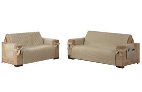 Kit Jogo Capa Protetor Sofá 2 E 3 Lugares King Laço Creme