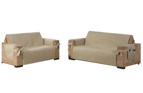 Kit Jogo Capa Protetor Sofá 2 E 3 Lugares King Laço Creme