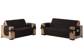 kit Jogo capa protetora de sofá face unica 2 e 3 lugares com laço e porta objetos vermelho