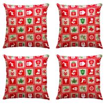 Kit Jogo Capas de Almofadas 45 x45 Decorativas de Natal Natalina 4 Peças