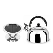 Kit jogo chaleira apito filtro coador café inox reutilizavel - 123Útil