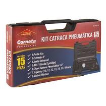 Kit jogo chave catraca pneumatica corneta 1/2 17 pecas completa profissional com maleta