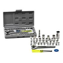 Kit Jogo Chave Catraca Reversível 40pçs Com Chave Vela 21mm