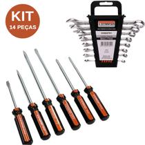 Kit Jogo Chave de Fenda e Phillips 6 Peças Magnética + Jogo de Chave Combinada 6 a 17mm 8 Peças - Starfer