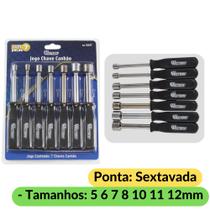 Kit Jogo Chave Fenda 5-6-7-8-10-11-12mm Canhão Tubolar 7 Pçs