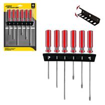 Kit Jogo Chaves Fenda E Philips 6pcs + Suporte Ferramentas