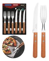 Kit Jogo Churrasco Tramontina Madeira Talheres 12 Peças Marrom Kit Jogo Churrasco Tramontina Madeira Talheres 12 Peças Marrom