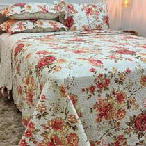 Kit Jogo Cobre Leito Colcha Casal 3 Peças 2,30 x 2,50 Dupla Face Floral Estampa Matelado