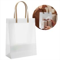 Kit Jogo Com 12 Unidades Sacola De Plástico PVC Transparente Fosca Resistente Com Alça De Fibra Para Presente Lembrancinha Festa Premium