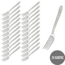 Kit Jogo com 24 Talheres Garfo Inox Luxo Firme Restaurante