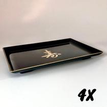 Kit Jogo Conjunto 4 Pratos Prato Raso Kakuzara Médio Comida Japonesa Sushi Preto