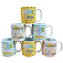 Kit Jogo Conjunto 6 Caneca Mãe Café Chá Suco Porcelana Kit Jogo Conjunto 6 Caneca Mãe Café Chá Suco Porcelana