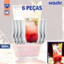Kit Jogo Conjunto 6 Copos Longos de Vidro 360ml Nadir Opera