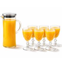 Kit Jogo Conjunto 6 Taças 340 Ml + Jarra Vidro 1L Tampa Inox Kit Jogo Conjunto 6 Taças 340 Ml + Jarra Vidro 1L Tampa Inox