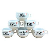 Kit Jogo Conjunto 6 Xícara Mãe Café Chá Cappuccino Porcelana Kit Jogo Conjunto 6 Xícara Mãe Café Chá Cappuccino Porcelana