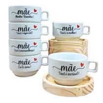 Kit Jogo Conjunto 6 Xícara Mãe Café Chá Cappuccino Porcelana Kit Jogo Conjunto 6 Xícara Mãe Café Chá Cappuccino Porcelana
