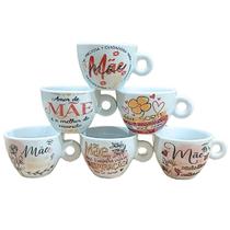 Kit Jogo Conjunto 6 Xícara Mãe Café Chá Cappuccino Porcelana Kit Jogo Conjunto 6 Xícara Mãe Café Chá Cappuccino Porcelana