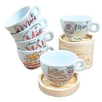 Kit Jogo Conjunto 6 Xícara Mãe Café Chá Cappuccino Porcelana Kit Jogo Conjunto 6 Xícara Mãe Café Chá Cappuccino Porcelana