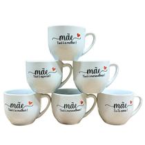 Kit Jogo Conjunto 6 Xícara Mãe Café Chá Cappuccino Porcelana Kit Jogo Conjunto 6 Xícara Mãe Café Chá Cappuccino Porcelana