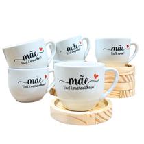 Kit Jogo Conjunto 6 Xícara Mãe Café Chá Cappuccino Porcelana Kit Jogo Conjunto 6 Xícara Mãe Café Chá Cappuccino Porcelana