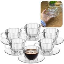 Kit Jogo Conjunto 6 Xícaras De Vidro 100ml Com Pires Pétala Café Chá - Wolff