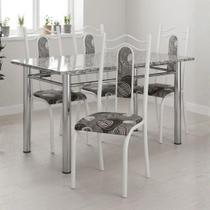 Kit Jogo Conjunto De 4 Cadeiras Cozinha Sala Jantar Aço Branco Metálico Tubular