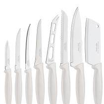 Kit Jogo Conjunto de Facas Tramontina Plenus 8 Peças Alta Durabilidade e Cabos Ergonômicos Off White Branco Aço Inox