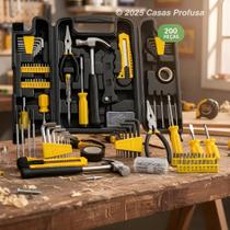 kit Jogo Conjunto de Ferramenta 200 Peças com Maleta Dobrável Preta Titanium Profissional Completo