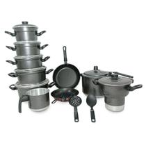 Kit Jogo Conjunto de Panelas com Caçarola Panela de Pressão Frigideiras Antiaderente Cuscuzeira Leiteira Fervedor 13 Peças Valência Preto-Craqueado