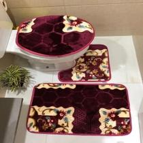 Kit Jogo Conjunto De Tapetes 3 Peças Para Banheiro Floral Macio 3 Peças