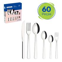 Kit Jogo Conjunto Faqueiro Aço Inox 60 Peças Tramontina