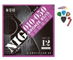 Kit Jogo Cordas Violão Aço 12 Cordas NIG N-510 + Acessórios