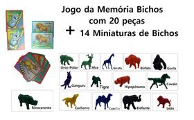 Kit Jogo da Memória dos Bichos com 20 peças + 14 Miniaturas de Bichos Sortidos