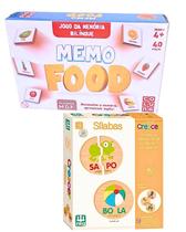 Kit Jogo Da Memória Infantil Madeira Memo Food Bilingue E Silabas Didatico Interativo 4 Anos
