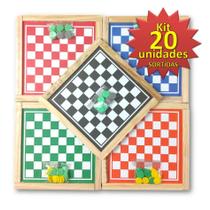 Kit Jogo Dama / Trilha 2 em1 em Madeira 20cm x 20cm Brinquedo Prenda