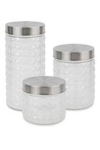 Kit Jogo De 03 Potes Vidro Com Tampa Inox Relevo