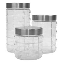 Kit Jogo de 03 Potes Vidro Vítreo com Tampa Mimo Style