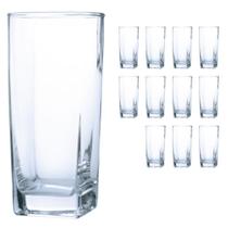 Kit Jogo de 12 Copos Bali Quadrado 320ml Transparente Luxo
