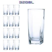 Kit Jogo de 12 Copos TexasQuadrado 320ml Transparente Luxo