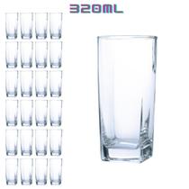 Kit Jogo de 24 Copos TexasQuadrado 320ml Transparente Luxo