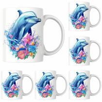 Kit Jogo De 4 Canecas Golfinhos De Porcelana Mimo