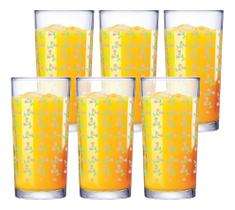 kit Jogo De 6 Copos Long Drink Multiuso Flores 255ml Suco Agua