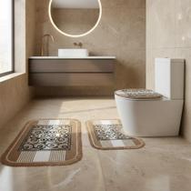 Kit Jogo De Banheiro 3 Peças Antiderrapante Luxo Macio Azul Turquesa Espiral