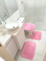Kit Jogo De Banheiro 3 Peças Peludo Felpudo Shaggy Luxo rosa bebe - Claudia casa