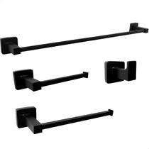 Kit Jogo De Banheiro Preto Fosco Metal Inox Acessórios De Parede Quadrado Porta Toalha De Banho 60cm Gancho Papeleira Toalheiro Suporte Lavabo Luxo