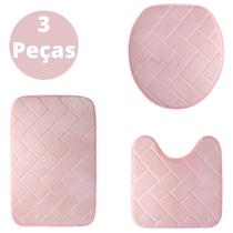 Kit Jogo de Banheiro Rosa 3 Peças Tapete Decoração Toalete