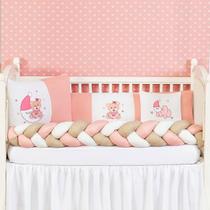 Kit Jogo De Berço Americano Urso Na Lua Trança Menina 6 Pçs