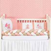 Kit Jogo De Berço Americano Urso Na Lua Trança Menina 6 Pçs