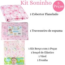 Kit jogo de berço + cobertor flanelado + travesseiro menina - LET BABY BOLSAS DE MATERNIDADE